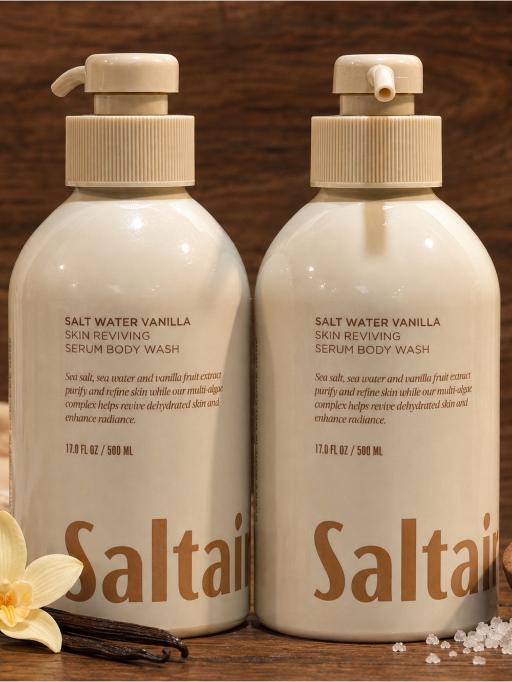 2 Pack Saltair Salt Water Vanilla Skin Reviving Serum Body Wash 17 oz